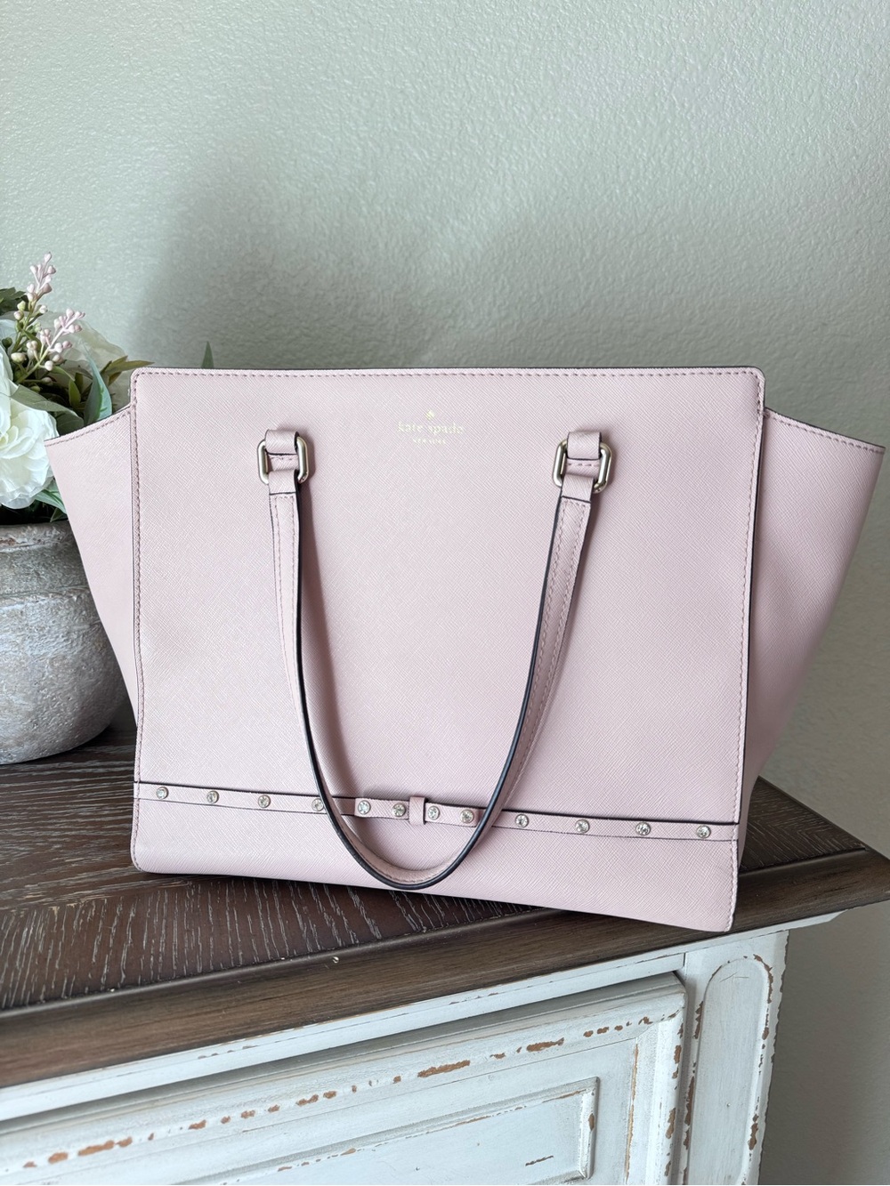 Kate Spade Pink Laurel Saffiano Leather Shoulder Tote with Stud Trim